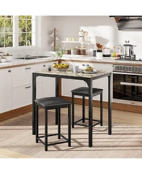 Gymax 3 Pcs Counter Height Dining Set Faux Marble Table & 2 Chairs Kitchen Bar