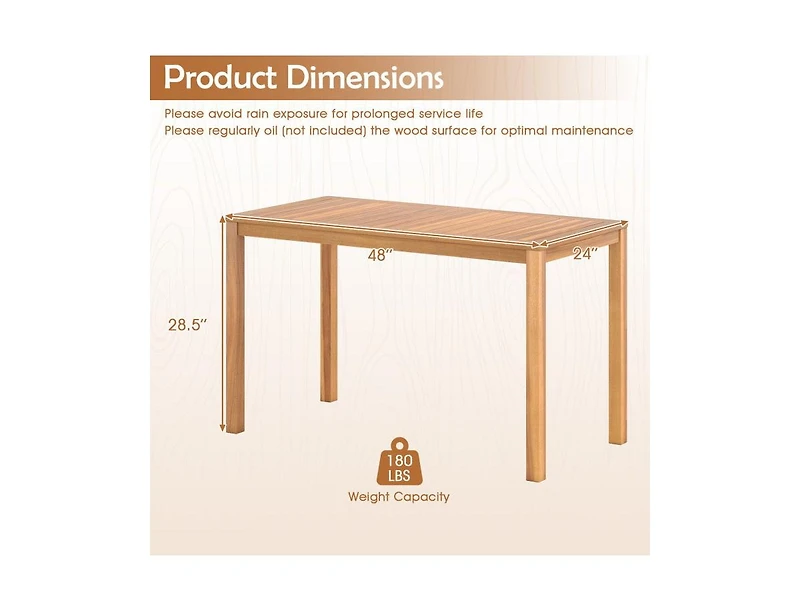 Slickblue Patio Acacia Wood Dining Table with Slatted Tabletop, Seats 4–6 People