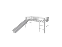 Twin Metal Loft Bed with Slide Safety Guardrails and Built-in Ladder