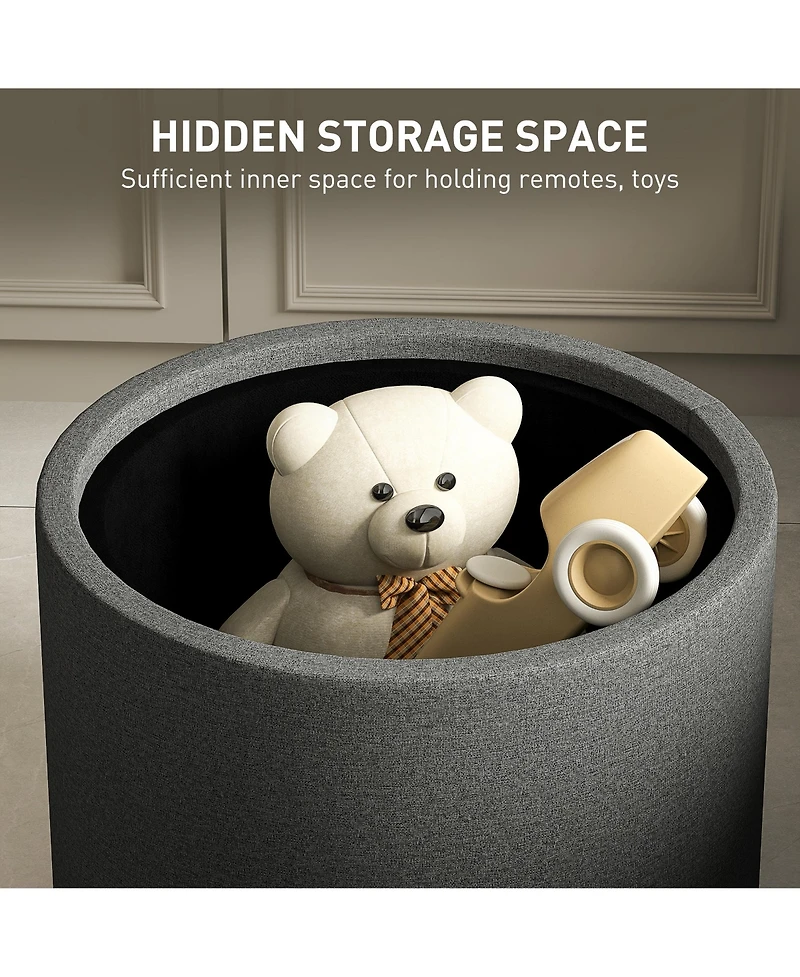 Homcom Round Storage Ottoman Table with Flip Top Tray,