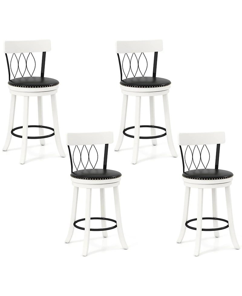 Gymax 26'' Set of Bar Stools w/ Footrest Rubber Wood Frame & Tufted Rivets