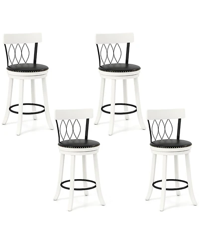 Gymax 26'' Set of 4 Bar Stools w/ Footrest Rubber Wood Frame and Tufted Rivets