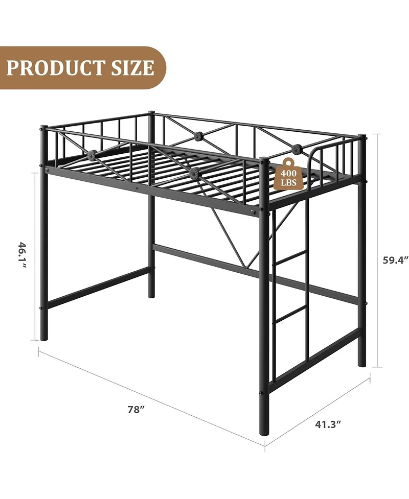 gaomon Metal Loft Bed Twin Size, Industrial Loftbeds Heavy Duty with Safety Guard Rails and Space-Saving Design, Steel for School