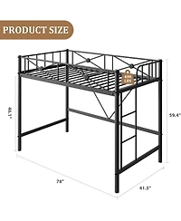 gaomon Metal Loft Bed Twin Size, Industrial Loftbeds Heavy Duty with Safety Guard Rails and Space-Saving Design, Steel for School