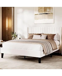 gaomon Velvet Bed Frame with Upholstered Headboard, Velvet Platform Bed Frame Wingback with Wood Slats, No Box Spring Needed, Easy Assembly