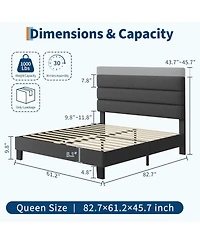 gaomon Platform Bed Frame with Adjustable Headboard, Fabric Upholstered and Wooden Slats Support, Heavy Duty Mattress Foundation, No Box Spring Needed