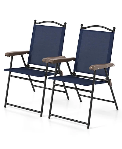 Gymax Patio Folding Chairs Set of 2 Outdoor Dining Chairs w/ Ergonomic Backrests & Armrests