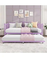 gaomonl Daybed with Trundle Heart Design Noise Free Platform Sofa Bed Steel Slats Space-Saving Bedroom Purple