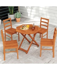 Outdoor Patio Folding Wood Dining Table for 4 with 2" Umbrella Hole for Garden