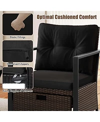 5 Pcs Outdoor Furniture Set Rattan Chairs & Ottomans with Glass Topped Coffee Table