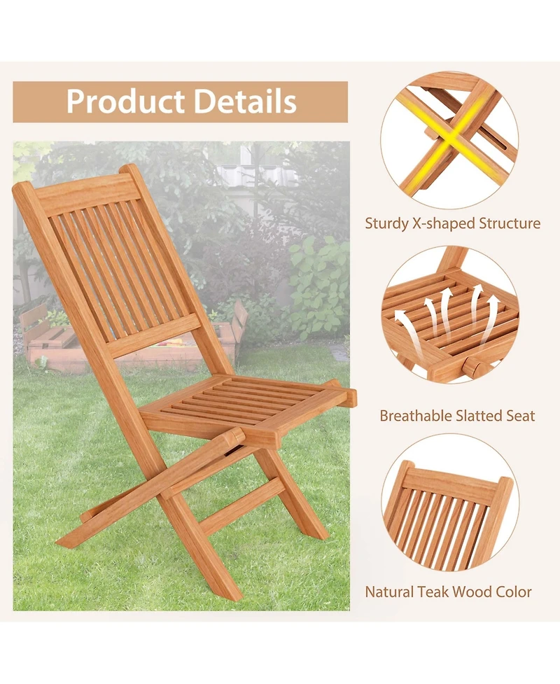 3pcs Patio Outdoor Indonesia Teak Wood Bistro Dining Set Folding Chair & Table Slatted
