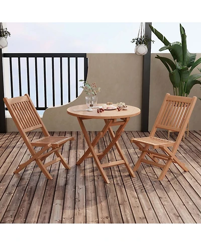 3pcs Patio Outdoor Indonesia Teak Wood Bistro Dining Set Folding Chair & Table Slatted