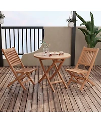 3pcs Patio Outdoor Indonesia Teak Wood Bistro Dining Set Folding Chair & Table Slatted