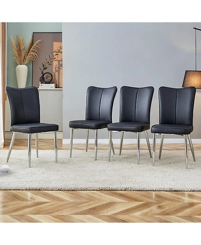 Modern minimalist dining chairs, black Pu leather curved backrest and seat cushions, electroplated metal chair legs, suitable for restaurants, bedroom