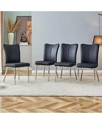 Modern minimalist dining chairs, black Pu leather curved backrest and seat cushions, electroplated metal chair legs, suitable for restaurants, bedroom