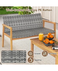 5 Pcs Outdoor Furniture Set Rattan Chairs & Ottomans with Glass Topped Coffee Table