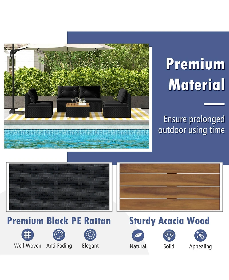 Costway 5 Piece Outdoor Furniture Set with Seat & Back Cushions Acacia Wood Tabletop