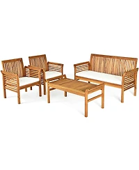 Costway Pcs Outdoor Acacia Wood Sofa Furniture Set Cushioned Chair Coffee Table Garden