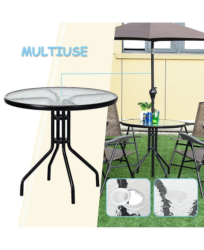 5PC Bistro Outdoor Patio Furniture Set Glass Table W/4 Folding Adjustable Chairs
