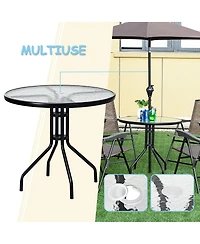 5PC Bistro Outdoor Patio Furniture Set Glass Table W/4 Folding Adjustable Chairs