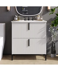 Sillysis 30" Bathroom Vanity with Sink, Modern Fluted Mdf Cabinet, Full-Extension Soft Close Drawers for Small Spaces