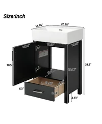 Sillysis 20" Modern Bathroom Vanity with Ceramic Sink, Solid Wood Frame & Drawer for Small Spaces