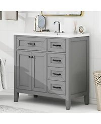 Sillysis 36" Bathroom Vanity with Ceramic Sink, Solid Wood Frame, Storage Cabinet & Drawers for Modern Home