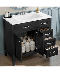 Sillysis 36" Bathroom Vanity with Ceramic Sink, Solid Wood Frame, Storage Cabinet & Drawers for Modern Home