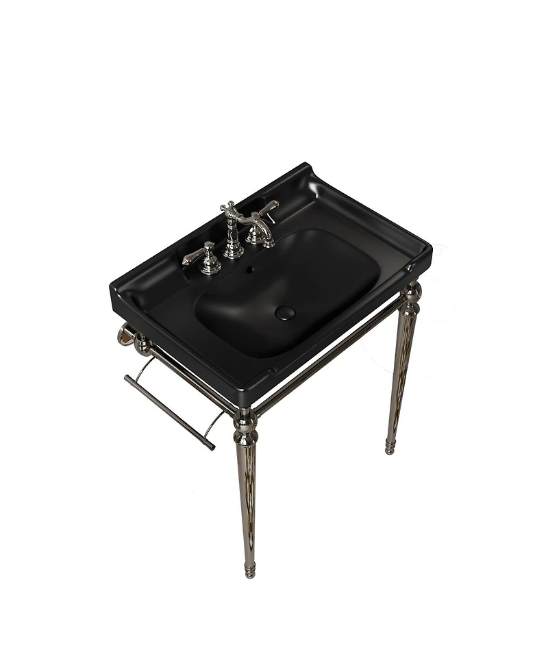 Sillysis Bathroom Console Sink with Ceramic Vanity, Wall Mounted Basin & Stainless Steel Legs, Towel Bar Included