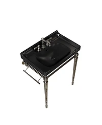 Sillysis Bathroom Console Sink with Ceramic Vanity, Wall Mounted Basin & Stainless Steel Legs, Towel Bar Included
