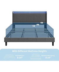 gaomon Full Upholstered Bed Frame with Storage- Easy Assembly Bed Frames with Charging Station- No Box Spring Needed- No Slip No Noise