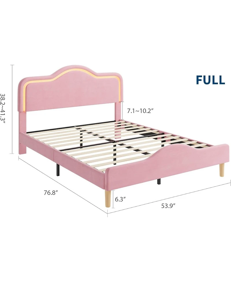 gaomon Upholstered Princess Platform Bed Frame with Rgb Led Lights, Adjustable Velvet Headboard, Wooden Slat Support