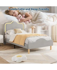 gaomon Upholstered Princess Platform Bed Frame with Rgb Led Lights, Adjustable Velvet Headboard, Wooden Slat Support