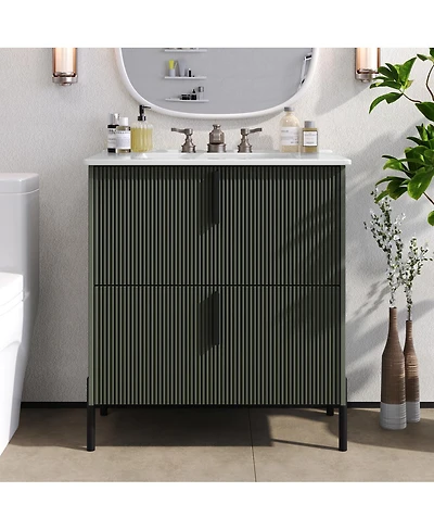 Sillysis 30" Bathroom Vanity with Sink, Modern Fluted Mdf Cabinet, Full-Extension Soft Close Drawers for Small Spaces