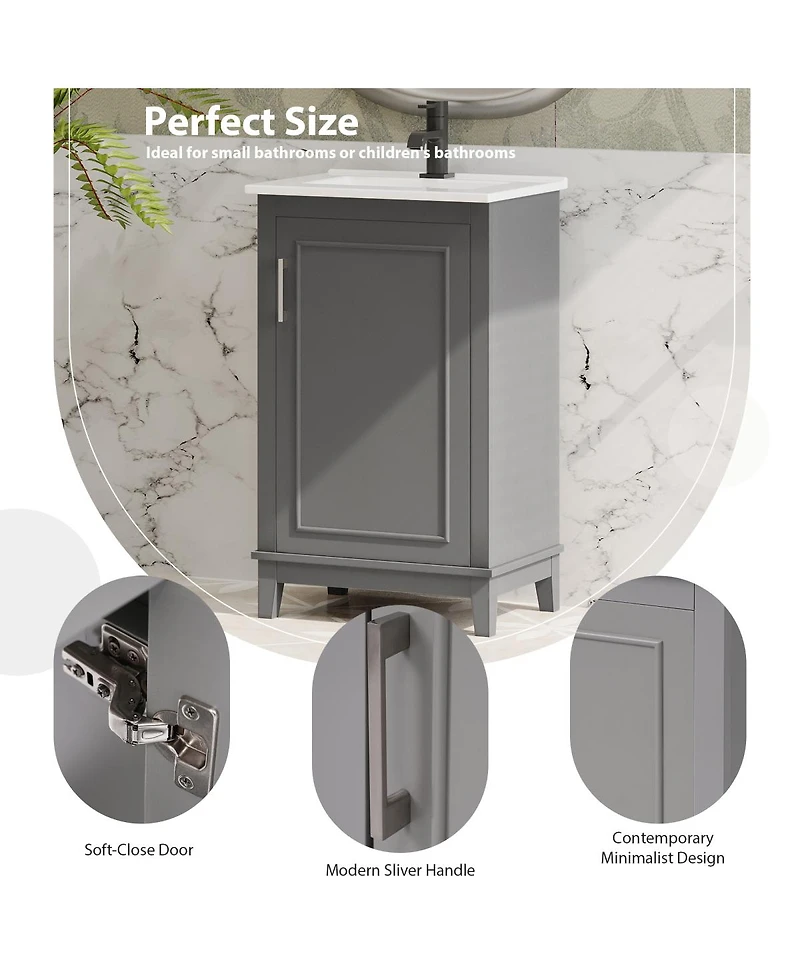 Sillysis Small Bathroom Vanity Cabinet with Ceramic Sink, Soft Close Door & Ample Storage for Compact Spaces