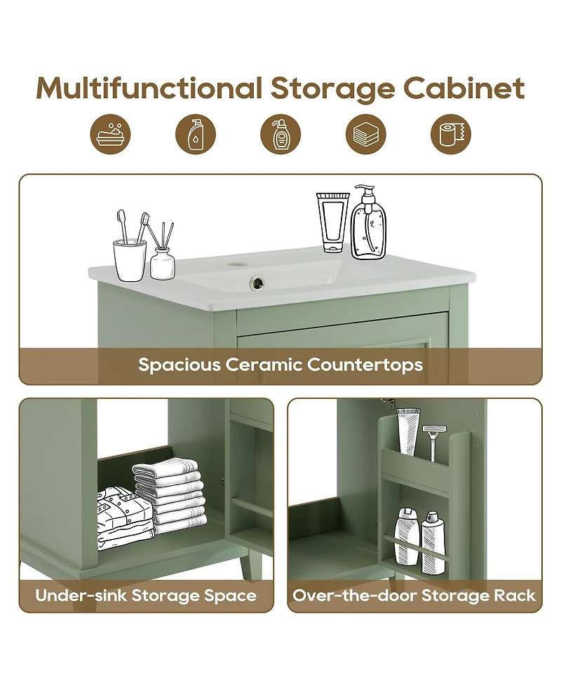 Sillysis Small Bathroom Vanity Cabinet with Ceramic Sink, Soft Close Door & Ample Storage for Compact Spaces