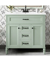 Sillysis 36" Bathroom Vanity with Ceramic Sink, Flip-Out Drawer, Soft Close Doors & Storage Drawers for Modern Bathrooms