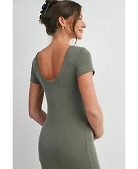 Hello Miz Women's Maternity Bodycon Ribbed Knit Short Sleeve Midi Dress