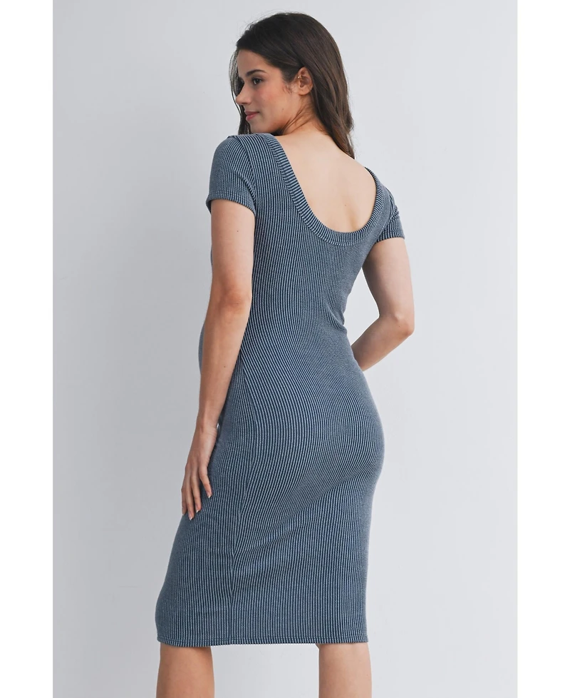 Hello Miz Women's Maternity Bodycon Ribbed Knit Short Sleeve Midi Dress