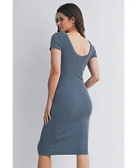 Hello Miz Women's Maternity Bodycon Ribbed Knit Short Sleeve Midi Dress