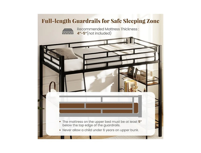 Slickblue Twin-Size Loft Bed with Desk, Shelves, and Study Space