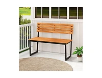 Slickblue Acacia Wood Outdoor Bench Loveseat with Backrest and Metal Frame