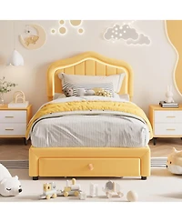 gaomon Twin Led Upholstered Bed Frame Storage Drawer Velvet Princess Platform Sturdy Wooden Slats Easy Assembly No Box Spring