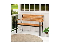 Slickblue Patio Acacia Wood Loveseat Bench with Backrest and Armrests
