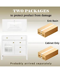 Sillysis Bathroom Vanity with Sink, Medieval Glass Doors, Motion Sensor Lighting, Flip Drawer & Adjustable Storage for Modern Homes