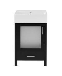 Sillysis Bathroom Vanity with Ceramic Sink, Glass Door, Drawer & Soft Close for Small Bathrooms