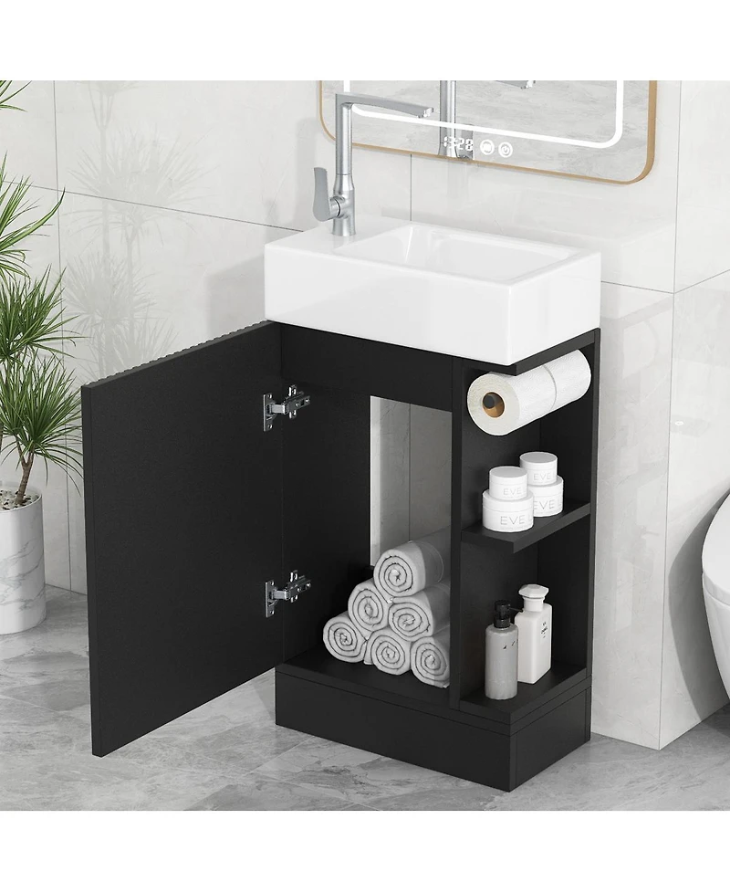 Sillysis Bathroom Vanity with Sink, Mdf Storage Cabinet, Two-Tier Shelf & Left or Right Orientation for Small Bathrooms