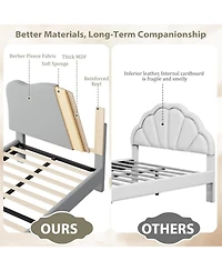 gaomon Princess Bed Frame- Adjustable Scallop Headboard Velvet Upholstered No Box Spring Needed