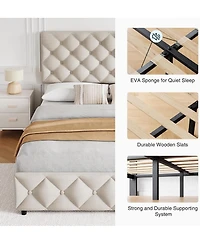 gaomon Full Bed Frame 4 Storage Drawers Adjustable Headboard Upholstered Platform Diamond Tufted Easy Assembly No Box Spring