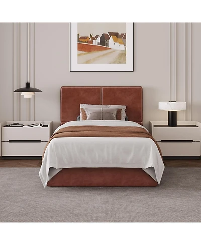 gaomon Upholstered Platform Bed Frame with 2 Storage Drawers, Faux Leather Low Bed Base with Wood Slat Support, No Box Spring Needed, Easy Assembly